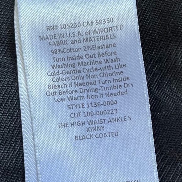 Current/Elliott black high waist ankle skinny coated jean zipper closure size 26 - Picture 11 of 11